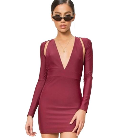 Revolve By The Way Azalia Wine Red Cut Out Bodycon Dress Size Small - Picture 1 of 15